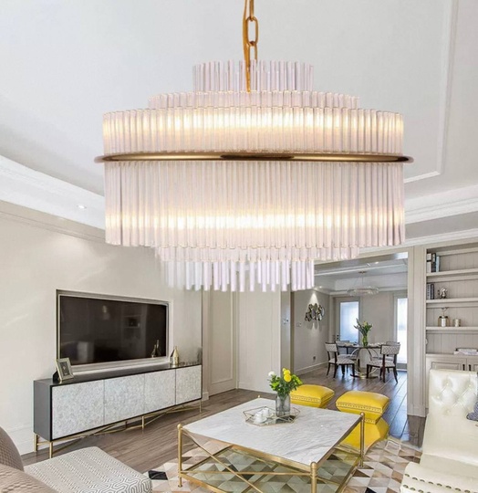 Люстра подвесная бронза Ovitra, металл, стекло, трос 50 см, 80*62 см, G4