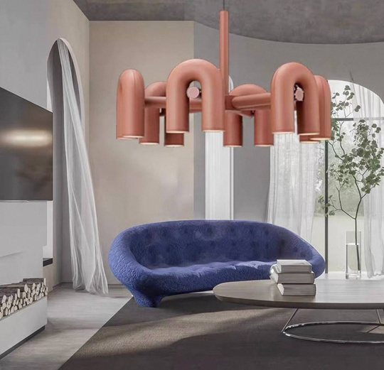 Светильник подвесной красный Elyquor, металл, трос 150 см, 80*38 см, LED