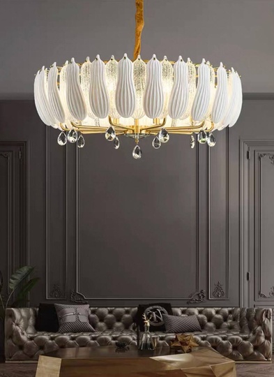 Люстра подвесная, золото, стекло, хрусталь, FELIX 60*42 металл, E14.