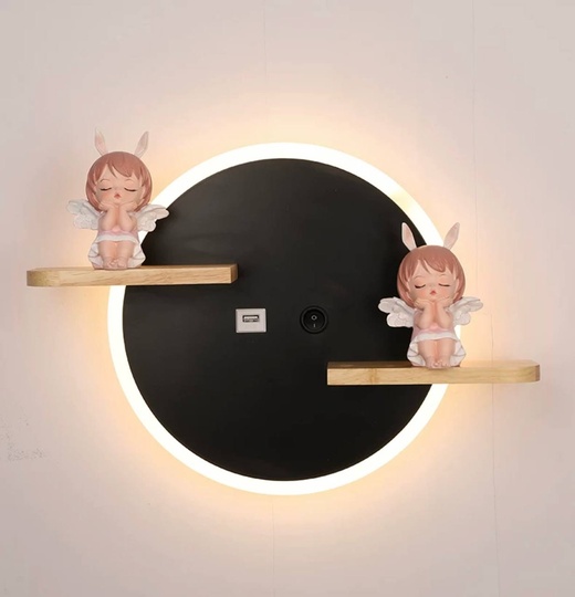 Настенный светильник, Бра, GABE 30*19, черный, дерево, металл, LED.