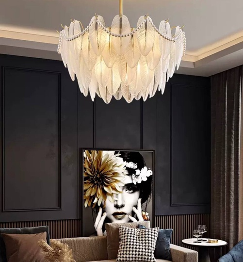 Люстра подвесная EZEL 50*30 золото, стекло, металл, Е14.