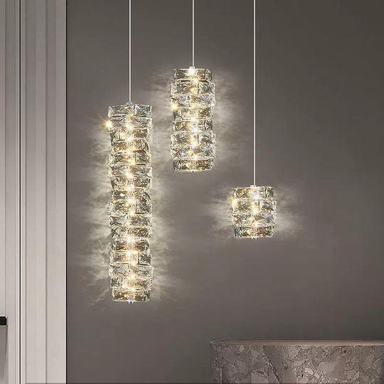 Люстра подвесная, хром, хрусталь, DAISY 12*46 металл, LED.