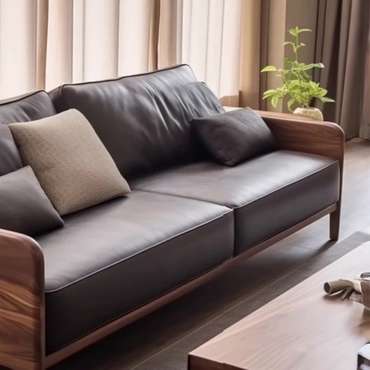 Прямой диван Price темный орех, кожа, 240*85*80 см