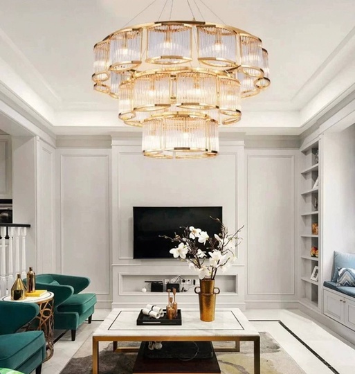 Люстра подвесная, золотой, стекло, AYDAN 40+70+100, металл, E14.