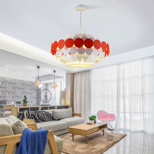 Люстра подвесная, красный, белый ПММА, ADOLPH 80*80, металл, Е14