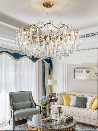 Люстра подвесная, золото, кристалл, KAROLYN 100*40, металл, G9.