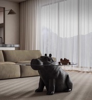 Журнальный стол бегемот, черный, закаленное стекло, 110*110*65 см