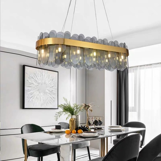 Люстра подвесная, медь, пепел, стекло, DOLUNAY 80*27, металл, G9.