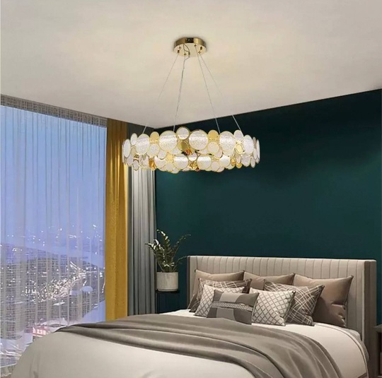 Люстра подвесная, золото, песочно-белый, стекло, AUTUNA 76*13, металл, G9.