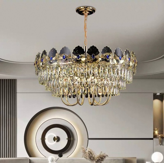 Люстра подвесная, золото, хрусталь, TOMA 75*38 металл, E14.