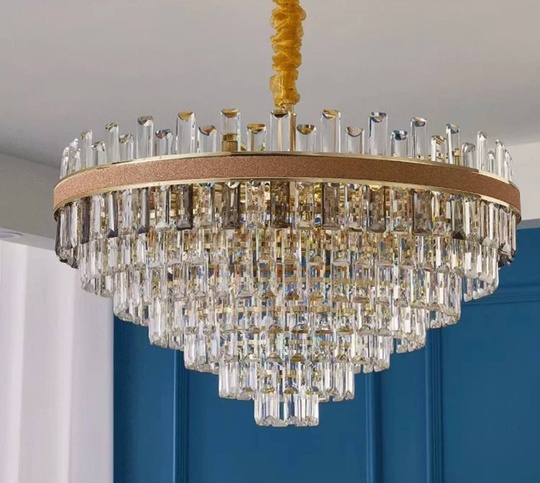 Люстра подвесная AKSES 60*36 золото, кристалл, металл, Е14.