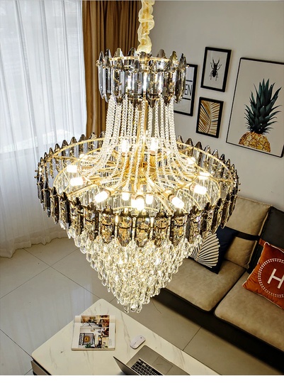 Люстра подвесная, золото, дымчатый, кристалл,  DARK WOLF 100*180 металл, E14.