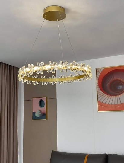 Люстра подвесная, золото, хрусталь, AXTON 80*120, металл, LED