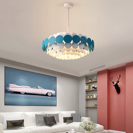 Люстра подвесная, синий, белый, ПММА, ADLAI 80*80, металл, Е14