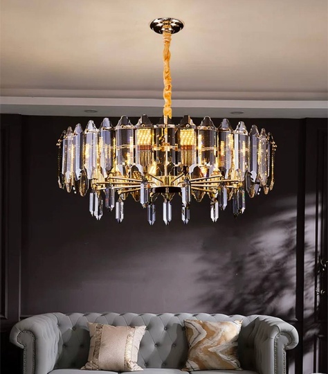 Люстра подвесная ALAGEYIK 60*32 дымчатый, кристалл, металл, Е14.