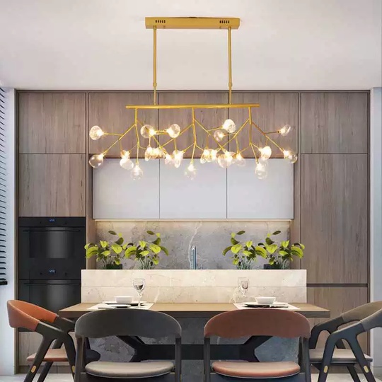 Люстра золотая Elyndo металл, 125*40 см, стекло прозрачное, G4