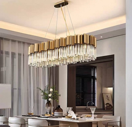 Люстра подвесная медная Evoloji, металл, хрусталь, трос 100 см, 90*40 см, G9