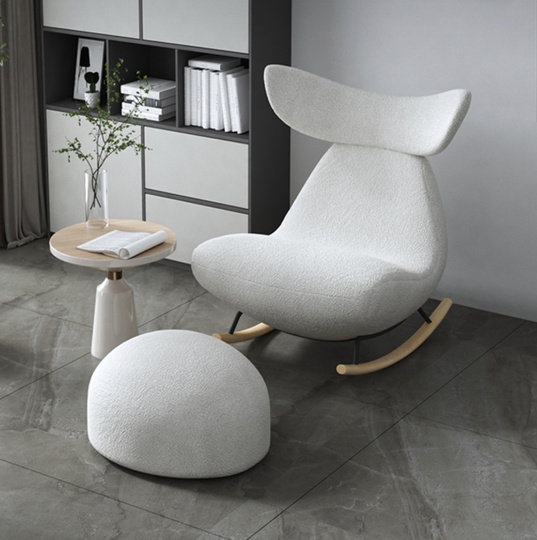 Кресло качалка белое IMOLA с банкеткой для ног