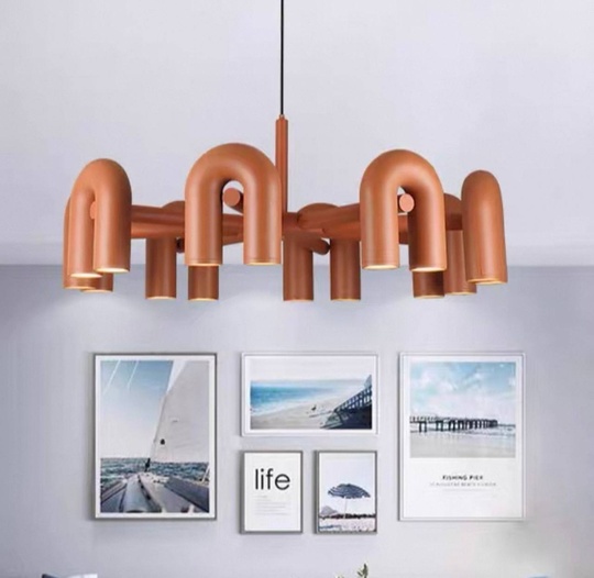 Светильник подвесной красный Elyquor, металл, трос 150 см, 80*38 см, LED