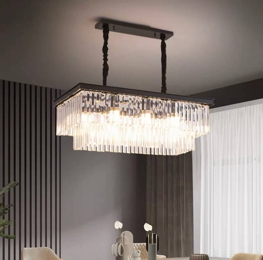 Люстра подвесная, черный, кристалл, GRETA 60*28, металл, E14.