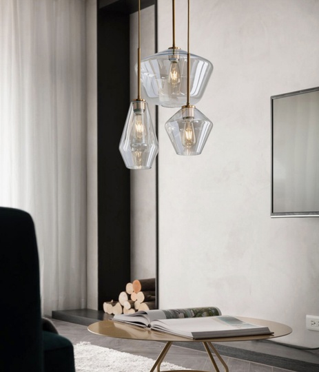 Подвесной светильник янтарный, 3 плафона. FEN GLASS RETRO - лофт, E27