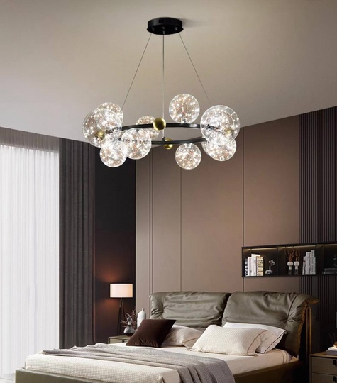 Люстра подвесная, черный, стекло, CHAT BLACK 60*32, металл, LED