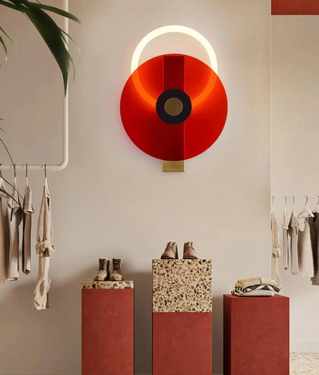 Настенный светильник, Бра, GEOFF 40*30, красный, металл, LED.