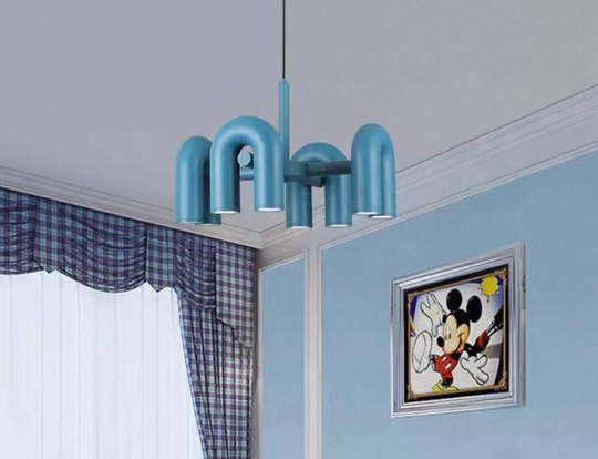 Светильник подвесной голубой Elluvix, металл, трос 150 см, 60*38 см, LED