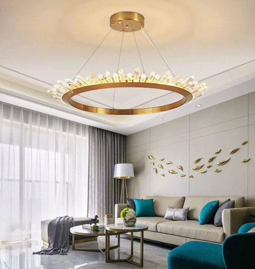 Люстра подвесная, золото, кристалл, KESTER 50*15 металл, LED.