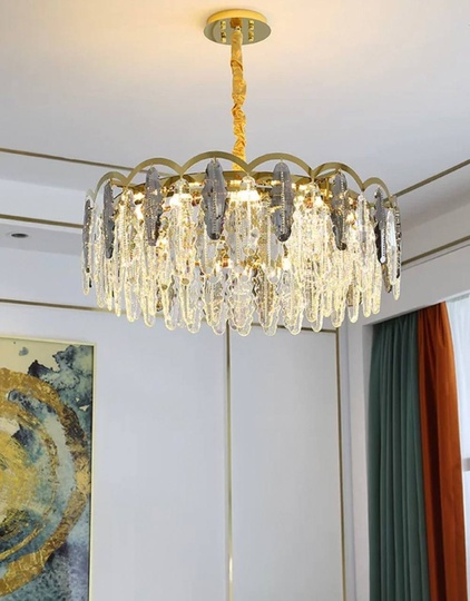 Люстра подвесная, медь, пепельный, кристалл, GUMUS 80*28, металл, Е14.