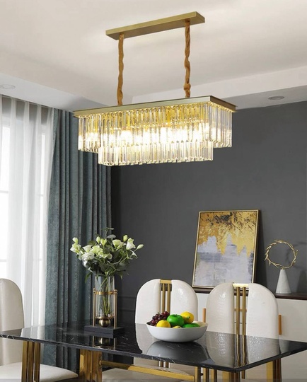 Люстра подвесная, золотой, кристалл, GINA 100*28, металл, E14.