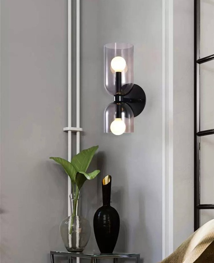 Настенный светильник, Бра MARSHALL 14*35, дымчато-серый, металл, стекло, Е14.