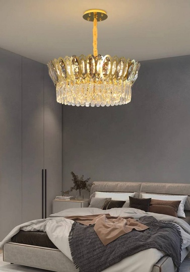 Люстра подвесная, золото, кристалл, DAMIAN 60*23 металл, E14.