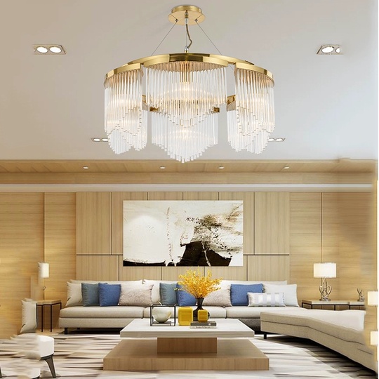 Люстра подвесная, золото, хрусталь, LATESHA 75*25, металл, E14.