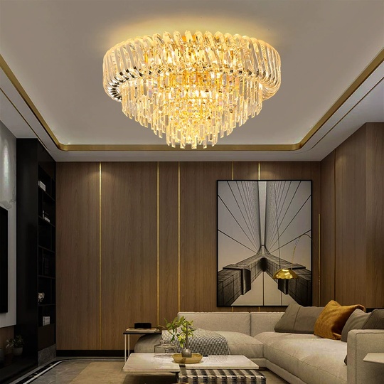 Люстра подвесная, золото, кристалл, COLIN 60*35, металл, E14.