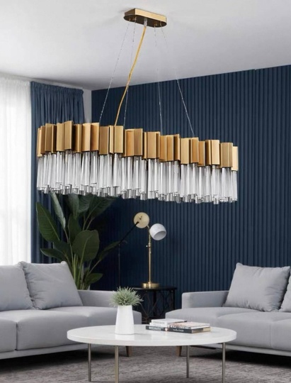 Люстра подвесная медная Evoloji, металл, хрусталь, трос 100 см, 110*40 см, G9