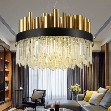 Люстра подвесная бронзовая Ezolon, металл, кристалл, трос 100 см, 100*45 см, LED