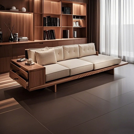 Прямой диван Emma ясень, кожа, 240*85*80 см