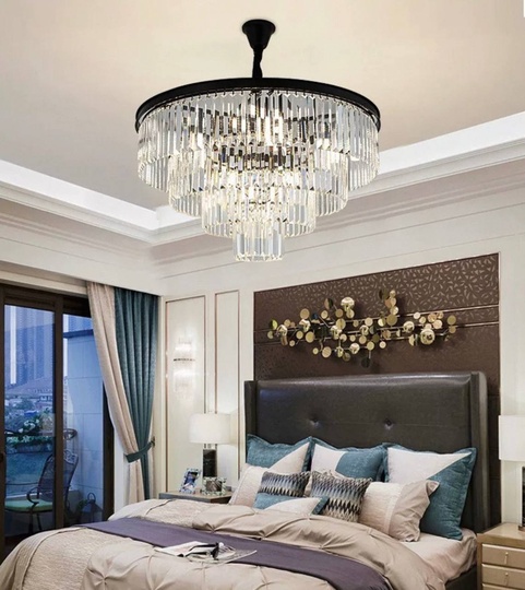 Люстра подвесная, черный, стекло, AYBAN 60*36, металл, E14.