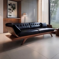 Прямой диван King темный орех, кожа, 280*85*85 см