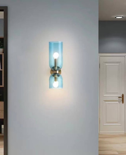 Настенный светильник, Бра MARSHALL 14*35, синий, металл, стекло, Е14.