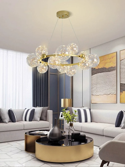 Люстра подвесная, золото, стекло, CHAT GOLD 60*32, металл, LED