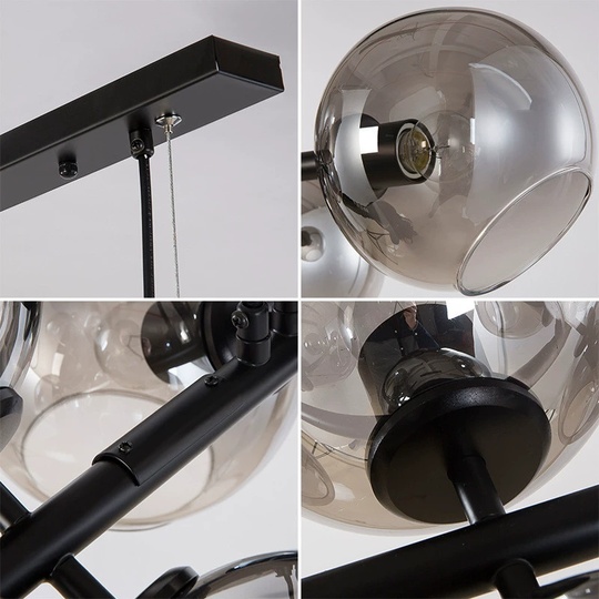 Люстра черная Zyntarix, металл, стекло дымчатое, 105*35 см, Е27