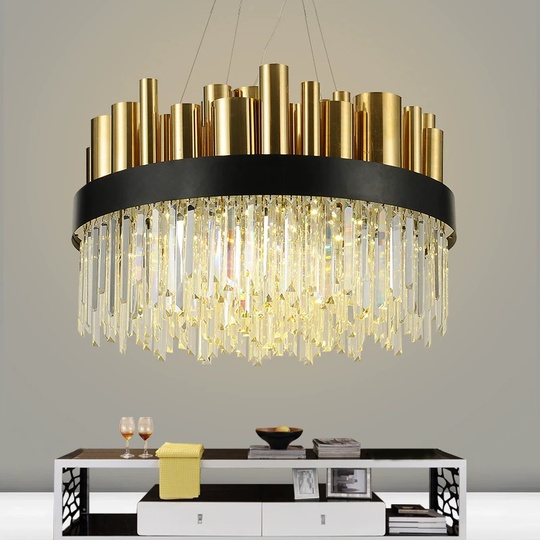 Люстра подвесная бронзовая Ezolon, металл, кристалл, трос 100 см, 60*38 см, LED