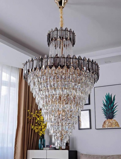 Люстра подвесная, золото, дымчатый, кристалл,  DARK WOLF 80*130 металл, E14.