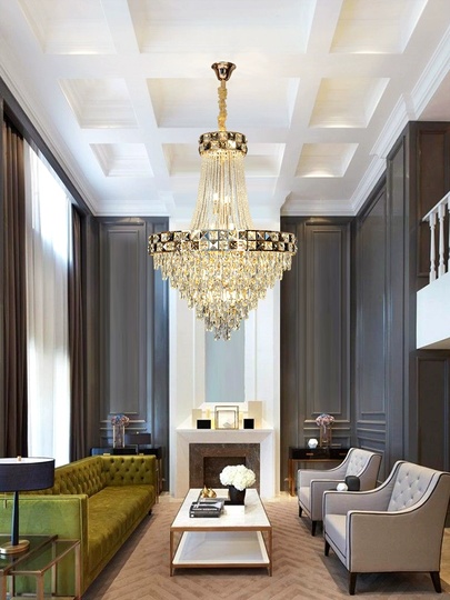 Люстра подвесная, золото, кристалл, TYLER 60*85 металл, E14.