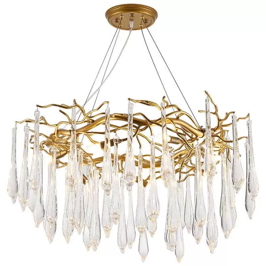 Люстра подвесная золотая Orynex, металл, стекло трос 100 см, 60*35 см, E14