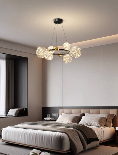 Люстра подвесная, черный, стекло, CHAT BLACK 60*32, металл, LED