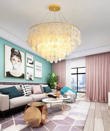 Люстра подвесная золотая Elyvor, металл, трос 50, 50*34 см, E14