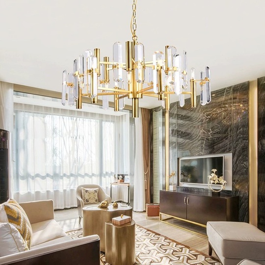 Люстра подвесная, золотой, хрусталь, EILEEN 80*45, металл, E14.